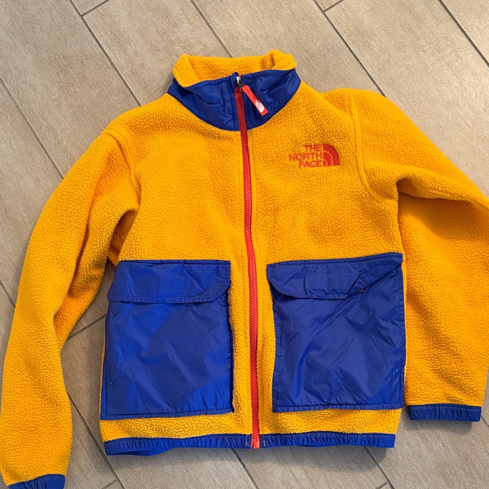 The North Face Yellow Fleece Jacket with Blue Pocket Panels